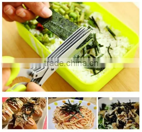 7.5"Professional Stainless Steel 5 Blades Kitchen Herb Scissors With Comb photo-2