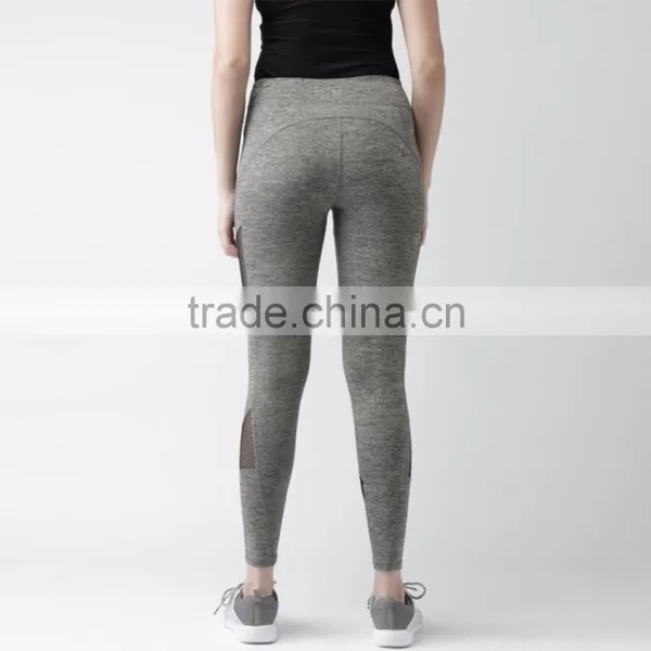 Women Wearing Grey Melange Net Panelled Tights Seamless Yoga Pants photo-3