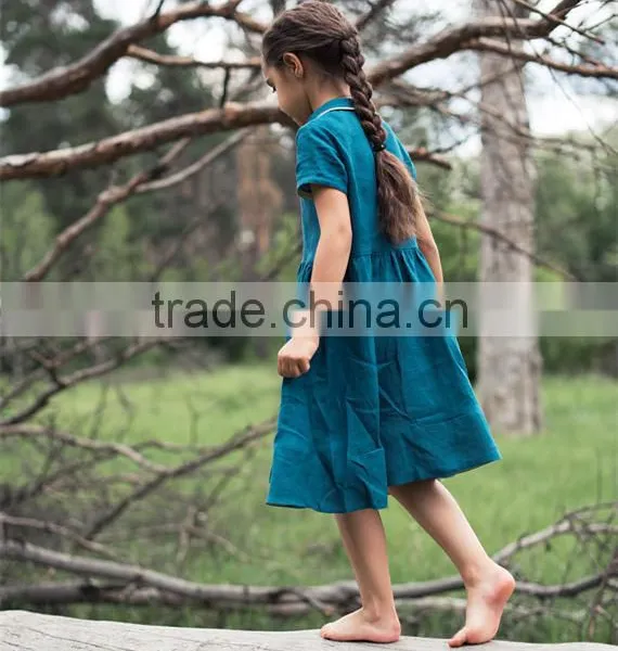 High Quality Washed Girl's Linen Dress Kids Linen Summer Dress photo-2