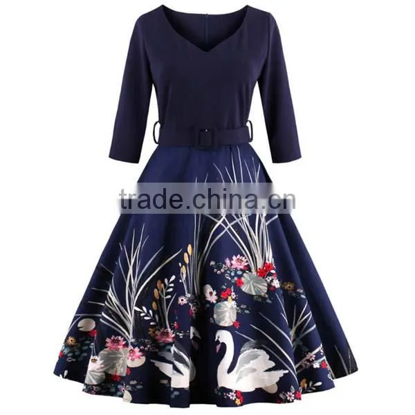 BoatNeck Sleeveless Vintage Tea Dress With Belt photo-3