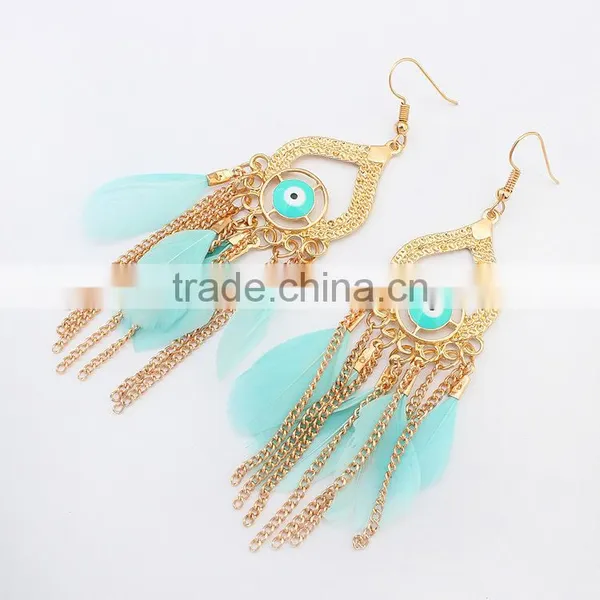 Wholesale New Design Eye Feather Gold Tassels Earrings for Women photo-2