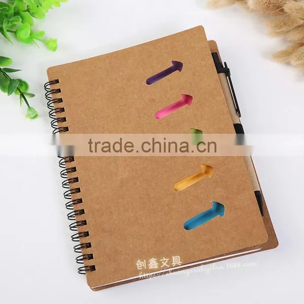 Customised Logo Kraft Blank Cover White Lined Inner Paper Spiral Notebook With Pen Colorful Sticky Notes Divider photo-4