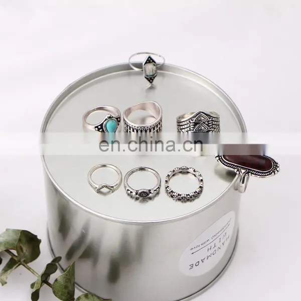 8 Pcs/set New Gold Retro Vintage Women Lady Gemstone Turquoise Jewelry Punk Rings Sets photo-4