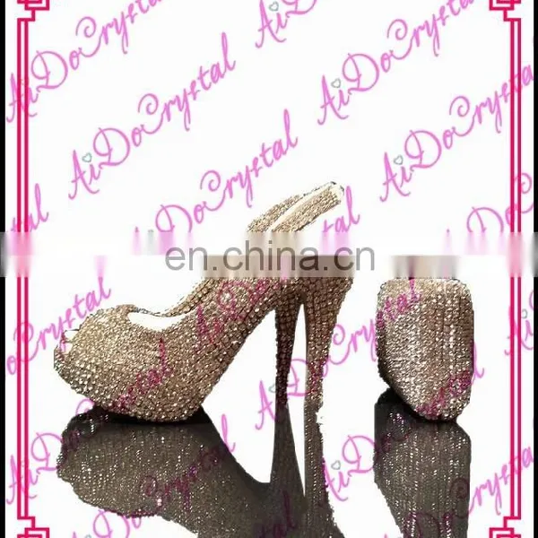 Aidocrystal Designer Glitter Beaded Slingback High Heel Party Wedding Shoes and Bag Set
