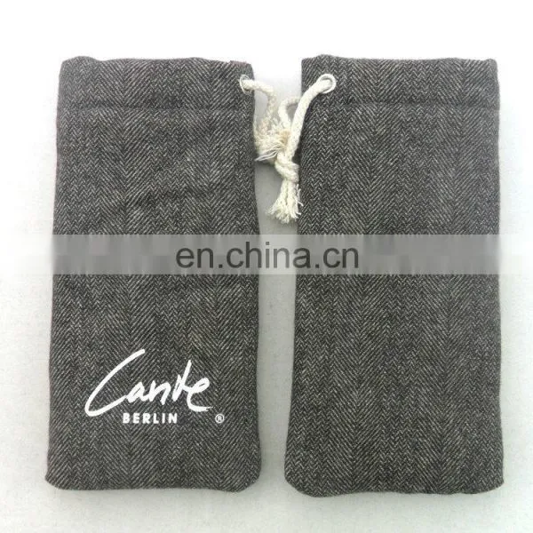 Custom Gray Print Cotton Drawstring Sunglasses Bag Goggles Pouches photo-4