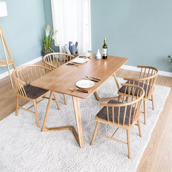 Modern Leather Cushion Arm Wood Dining Windsor Chairs photo-5