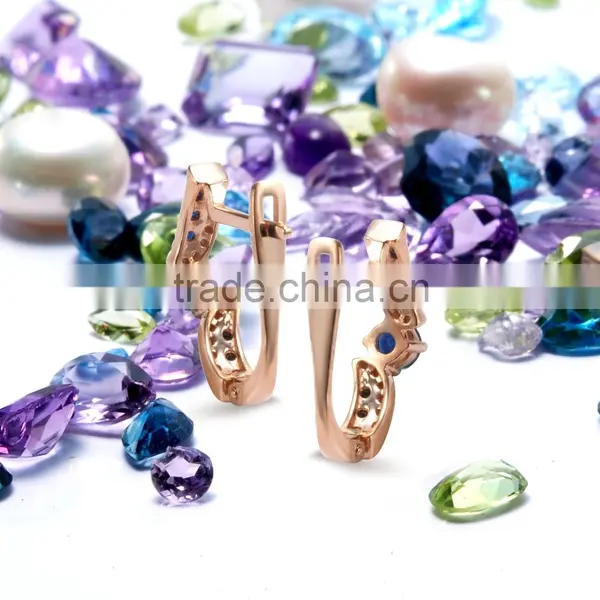 14K Rose Gold Earring With Diamonds and Sapphires photo-4
