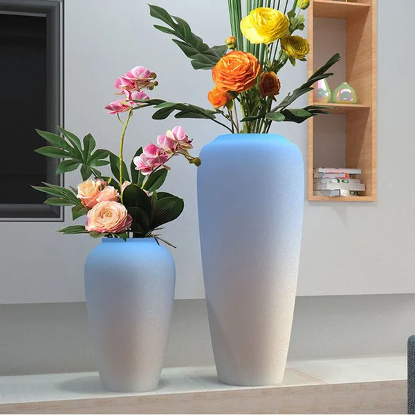 Mediterranean European Elegant Morandi Blue White Tall Ceramic Vase For Hallway Decor photo-2