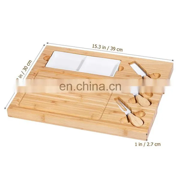 New Design Household Kitchen Rectangle Cheese Board With 3 Stainless Steel Knife Cutting Board Bamboo photo-4