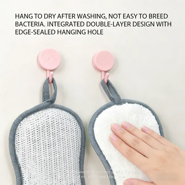 Antibacterial Double-Sided Cleaning Sponges, Metal Mesh Scrubber & Microfiber Dish Sponges With Hanging Design photo-2