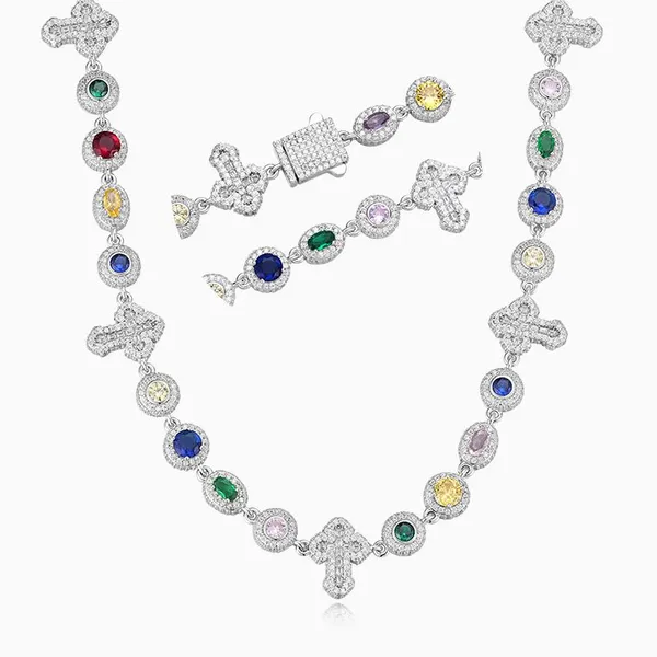 Shining Star Jewelry Colored Gemstones Oval Round Cut Baguette Cross Necklace photo-2