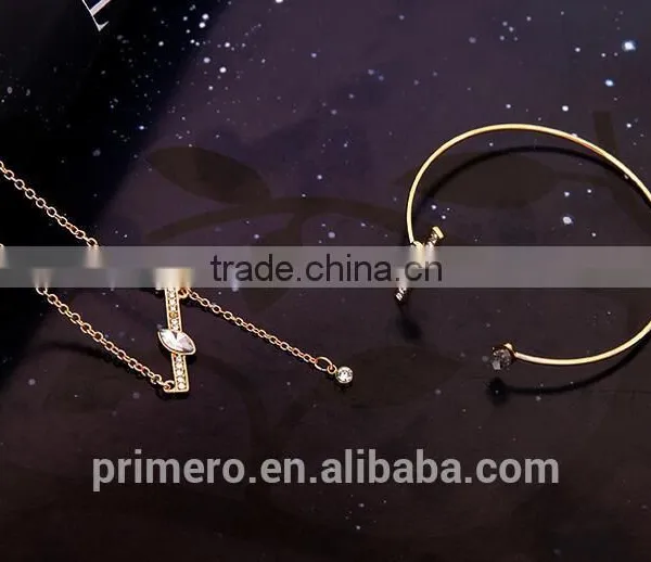 Wedding Women Gold Plated Lovely Charm Rectangle Earring Necklace Ring 3 Pcs Statement Jewelry Set photo-6