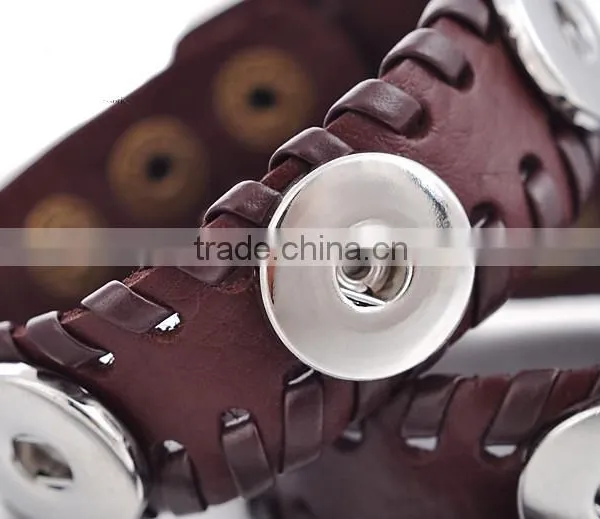 2015 Hand Knitting Interchangeable 18mm Ginger Snap Button Bracelet Pulseras Leather Snap Bracelets photo-5