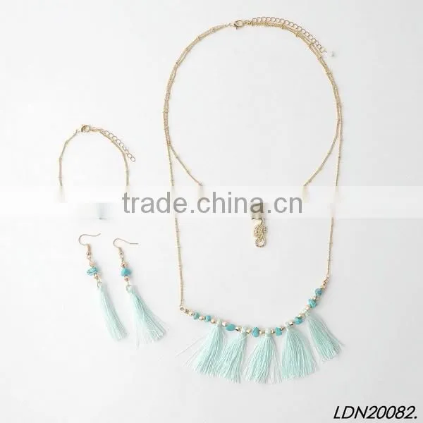 Tassel Layering Sea Horse Pendant Necklace Bracelet Earring Jewelry Set Supplier's Choice photo-2