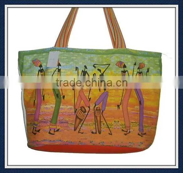 Printed Canvas Tote Bags With Colorful Cotton Handles