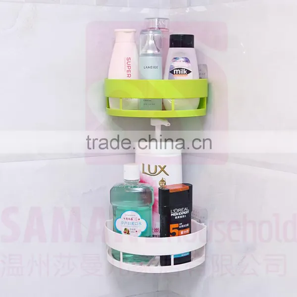 Multi-function Plastic Bathroom Shampoo Rack with reusable removable magic hook for bathroom rack