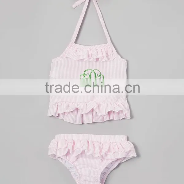 Kids Clothing Girl Gingham Swimsuit Monogrammed 2 Piece Baithing Suit Seersucker Swimwear