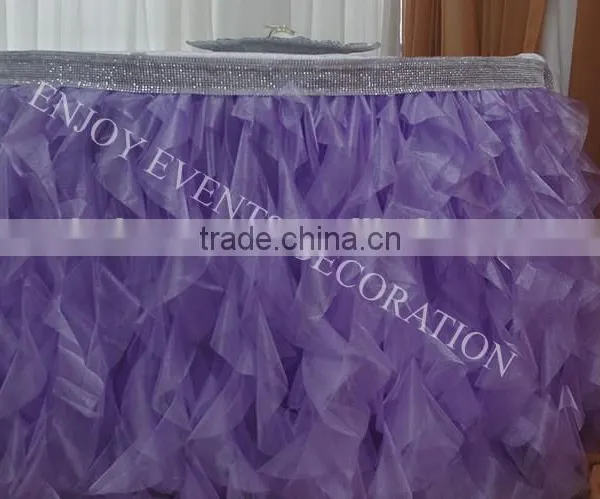 YHK#91 Fancy Organza Curly Table Skirt - Polyester Banquet Wedding Events Wholesale Table Cloth Overlay Skirt Linen
