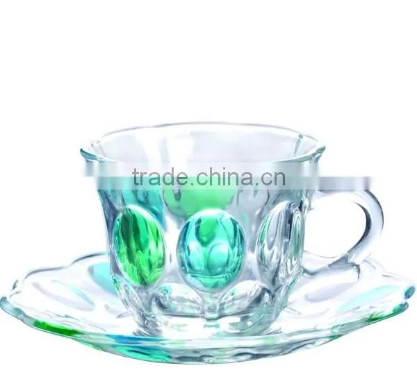 Color Painted Glass Coffee Tea Cups and Saucers photo-3