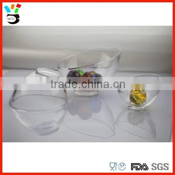High Transparency 3 Size Available Clear Oblique Top Water- Ice / Fruit / Salad Glass Bowl