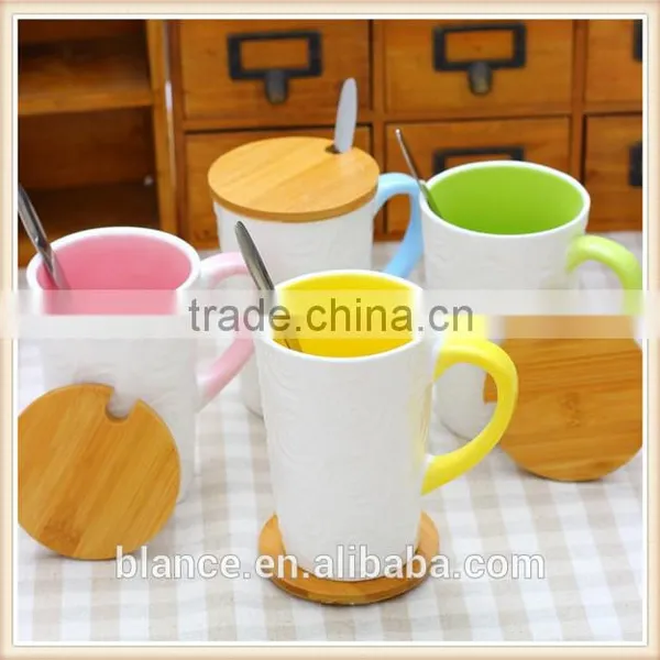 White Coffee Mug Color Interior With Embossed Flower photo-2