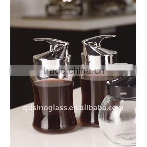 SINOGLASS 1 pc Ergo Shape Clear Glass Syrup/Honey Jar With Plastic Lid Airtight Glass Jar With Lid Clear Glass Cookie Jar