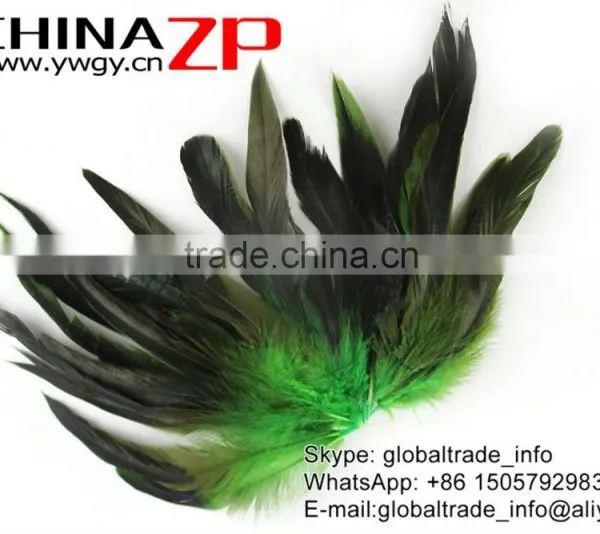 Top Supplier ZPDECOR Bulk Sale Wonderful Quality Dyed Kelly Green Half Bronze Rooster Schlappen Feathers for Sale photo-3