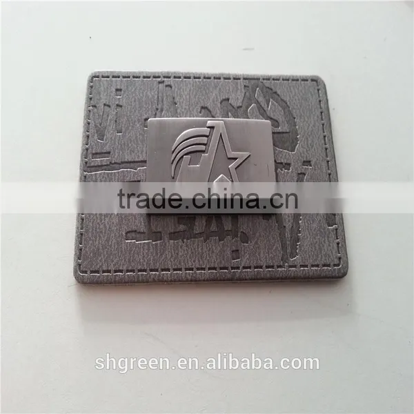 Embossed Leather Patch With Metal Logo for Lady's Handbag photo-2