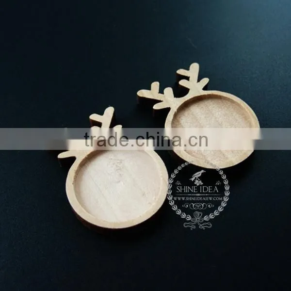 25mm Setting Size Natual Log Wood Deer Horn Round Bezel Pendant Setting DIY Findings Supplies 1411132 photo-2