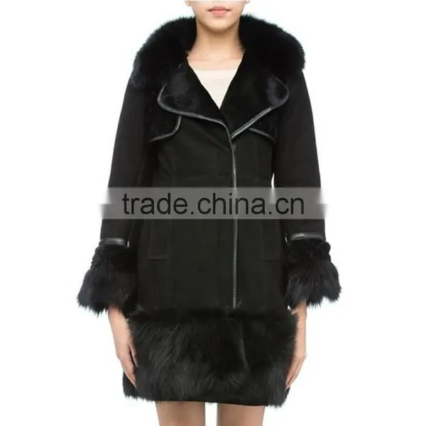 Ladies' Full Lambskin Suede Jacket With Fox Fur Collar and Cuffs photo-2