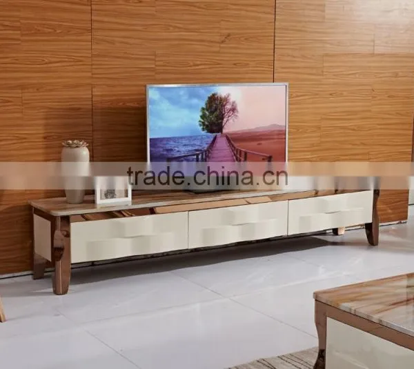 Simple Style Rose Golden Coffee Table Set With Drawer photo-2