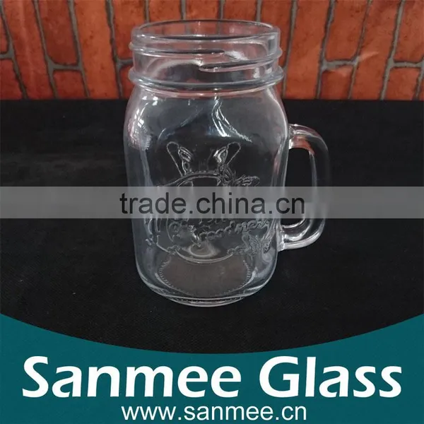 Hot Selling China Manufacture Mason Jar Drinking Glass With Handles