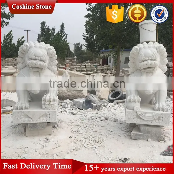 Outside Decoration Carved White Marble Foo Dogs Statue photo-3