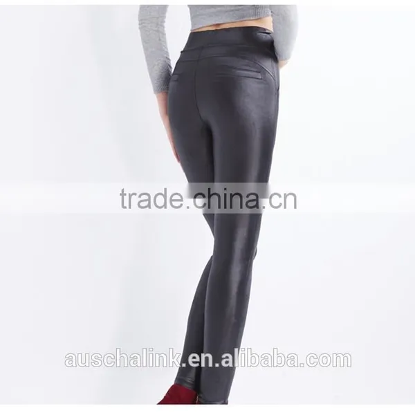 Best Selling Girl Warm Black PU Leather Pants Winter Trousers Customized photo-6