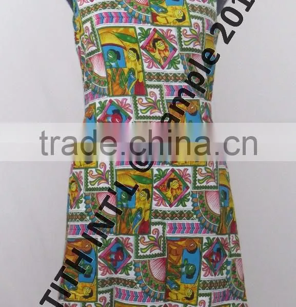 Sleeveless Round Neck Printed Cotton Ladies Dress photo-5