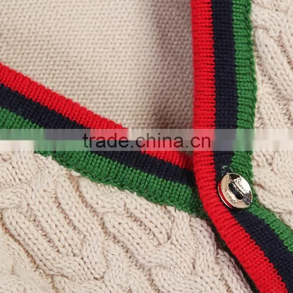 High Quality Contrast Color Cable Knit Boy's V-neck Cardigan Sweater photo-6