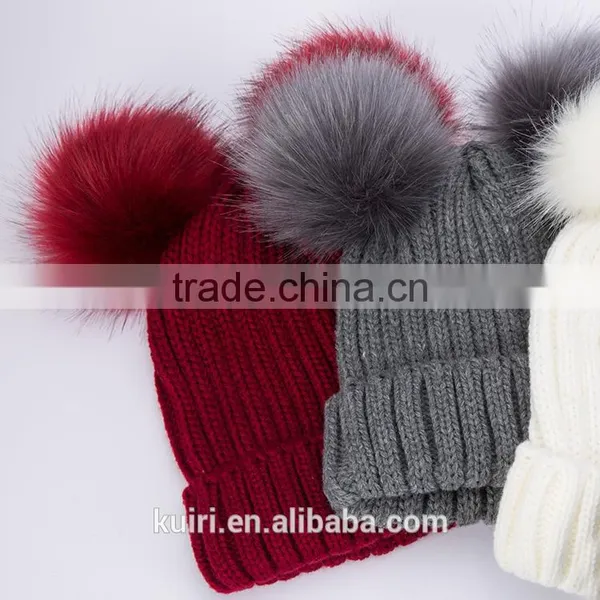 High Quality Cashmere Knitted Hat With Double Fur Poms KR-H010 photo-6