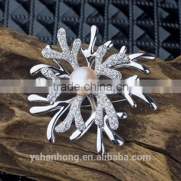 Gold-plated Natural Pearl Snowflakes Antlers Shawl Brooch Buckle photo-5
