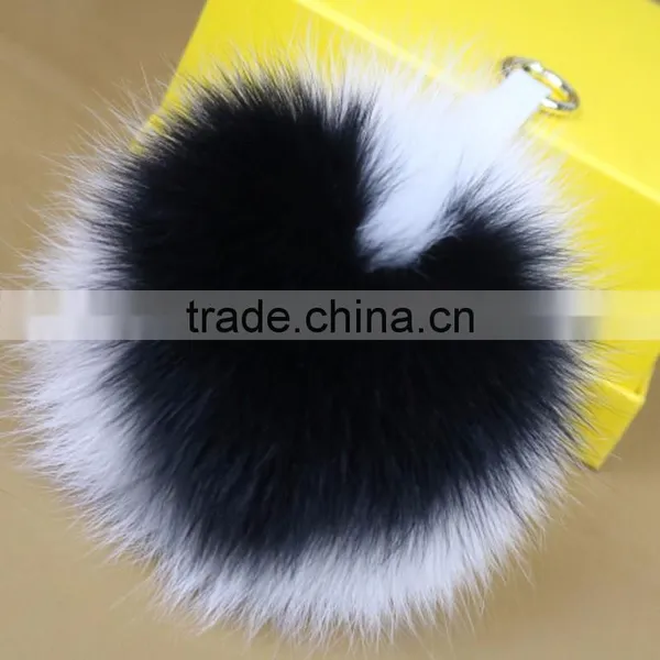 Myfur Hot Sale Pink Cute Heart Pattern Real Soft Fox Fur Key Ring Bag Charm photo-5