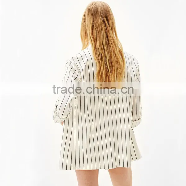 Long Flowing Jacket With Rolled up Sleeves Striped Blazer Coat Womens photo-4
