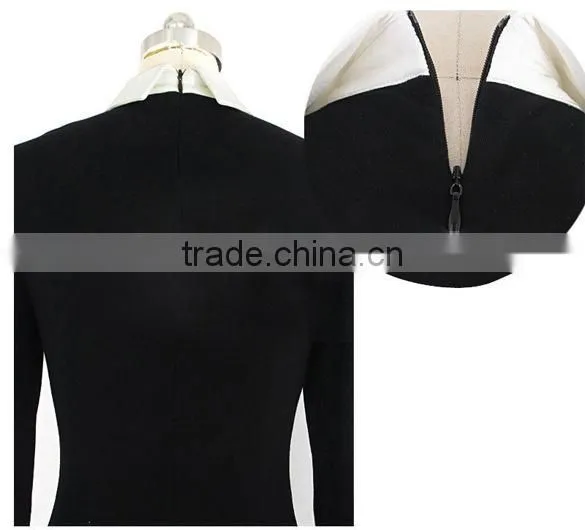 Fashion Double-breasted Lady Long Sleeve Formal Collar Pencil Dress For Office Design Formal Dress photo-5