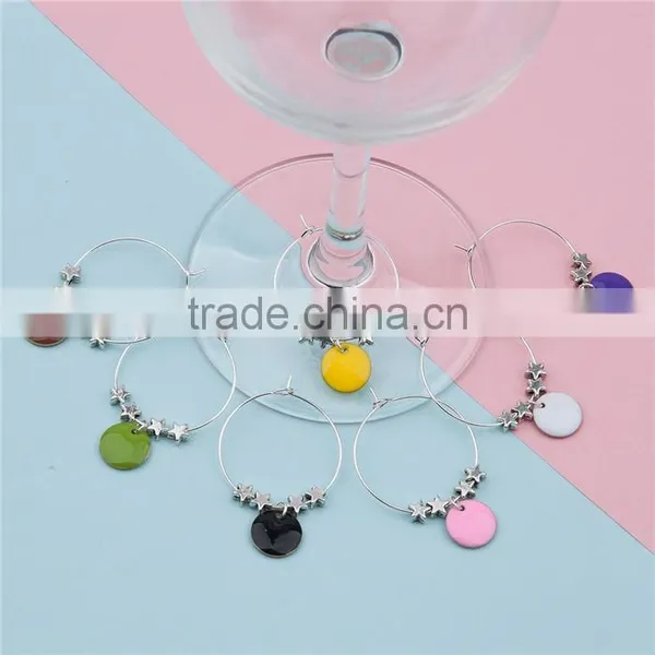 Wholesale Enamel Round Pentagram Star Copper Enamelled Sequins Hoop Wine Glass Charms photo-3