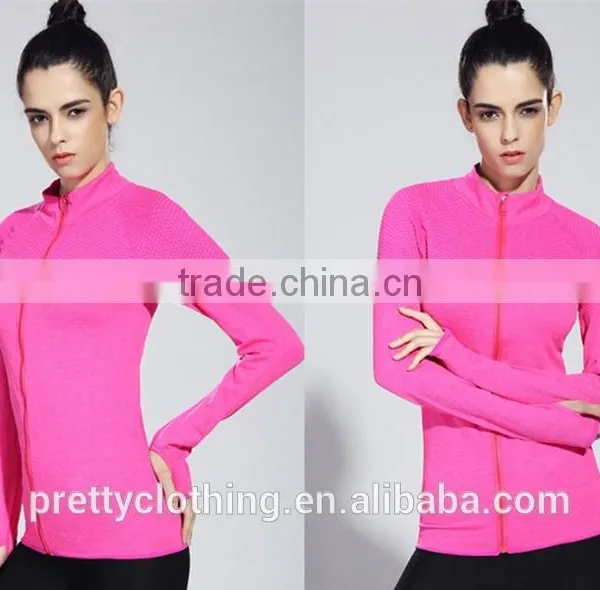 Women's Tight Compression Training Long Sleeve T-Shirt Running Top Without Hood Full Zip Yoga Fitness Coat photo-2