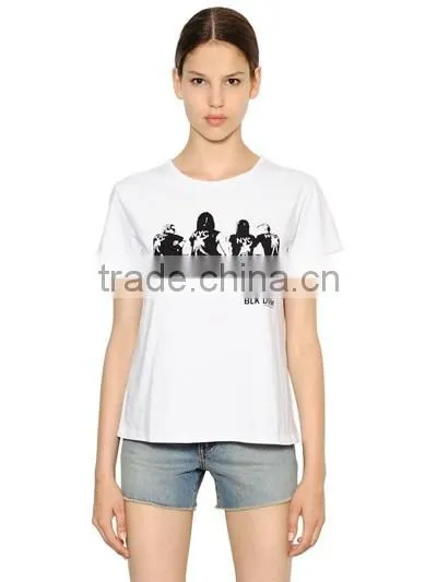Womens Latest Design Collar Short Sleeve Printed T Shirts Ladies Silk Printing Sold Color Casual T Shirt photo-2