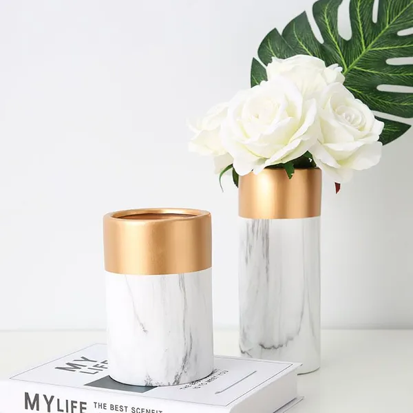 Unique Marbling Luxurious Rose Gold Vase Planters For Dining-Table photo-3