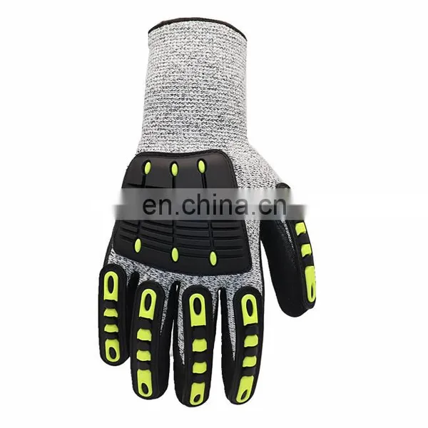 HPPE Sandy Nitrile Coated Oilfield Anti Slip Cut Resistant TPR Impact Protective Mechanic Work Safety Gloves photo-3