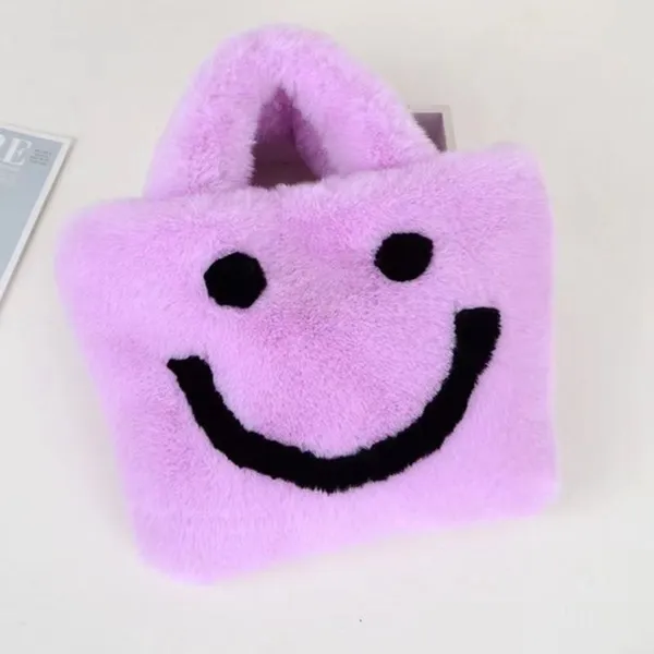 020Autumn Large Capacity Square Bag Girl Shoulder Bag Oblique Straddle Bag Smiling Face Plush Faux Fur Bag photo-4