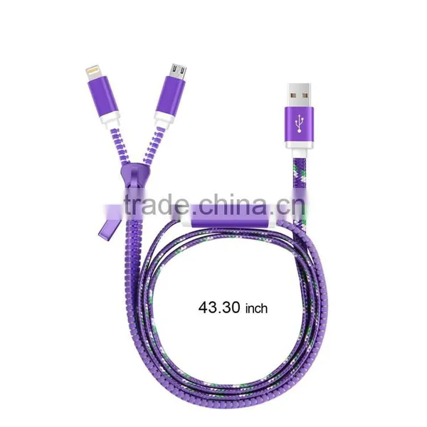 Colorful High Speed Flat Zipper 2 in 1 Data Micro USB Cable photo-5