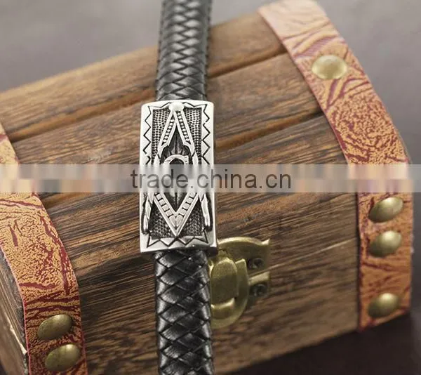 Braided Black Genuine Leather Bracelet Wholesale Mens Stainless Steel Clasp photo-2