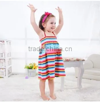 Spring and Summer Skirts Baby Girl Baby Baby Clothes Cotton Printed Dress / European Style Girls Dress Striped Section photo-3